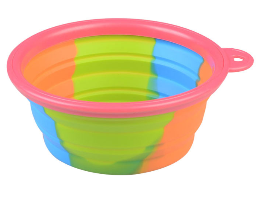 Color: Pink - Camouflage silicone bowl foldable portable out pet supplies dog food bowl
