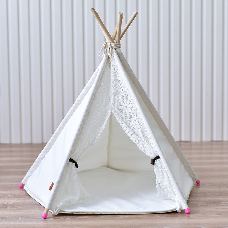 Color: Lace without pad, Size: L - Small spotted tent cat kennel tent