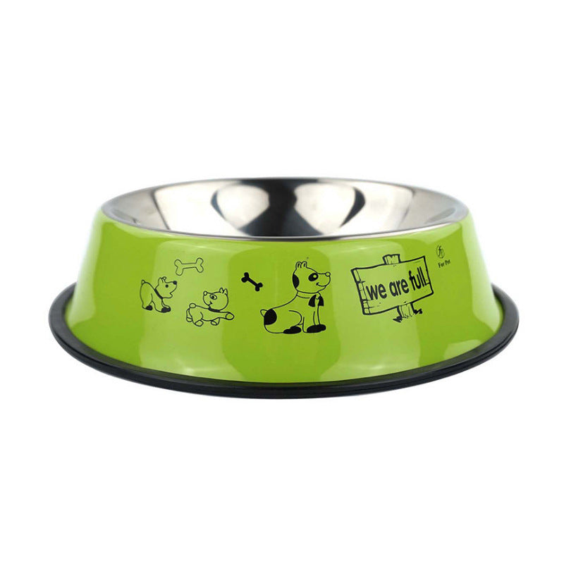 Color: Green, Size: 30cm - Stainless steel dog bowl, color printing dog bowl,bowl anti skid pet feeding basin feeding device, 6 size pet supplies