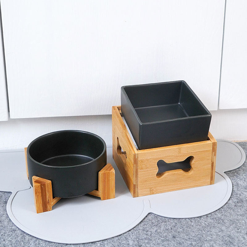 Color: B Matte black - Tall stand anti-tipping large ceramic pet bowl