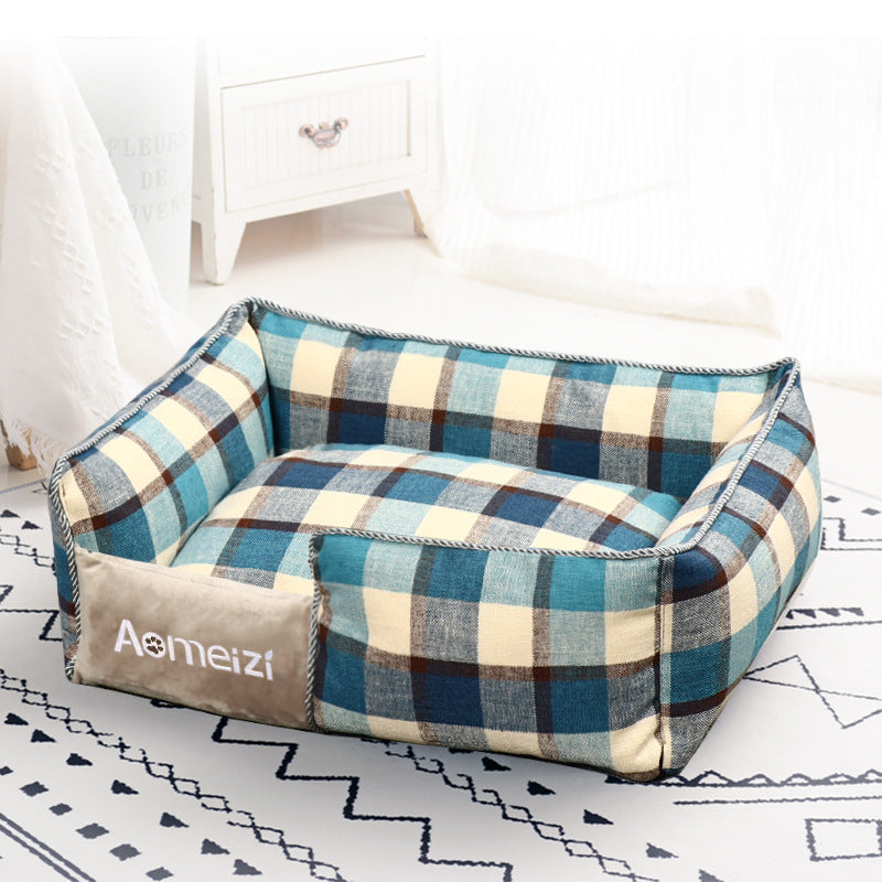Color: Blue grid, Size: XL - The kennel can be removed and washed