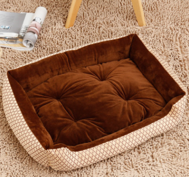Color: Coffee plaid, Size: 70X55cm - Kennel pet supplies in the large dog pet nest Golden Retriever dog bed autumn and winter cotton dog mat
