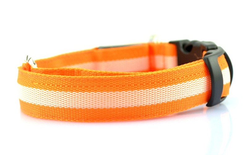 Color: Orange, Size: L-2, style:  - Manufacturer's spot 2.5cm stripe fiber LED luminous pet collar dog ring 6 color 3 size
