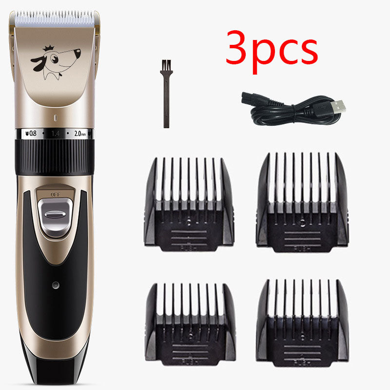 Color: 3pcs - USB Rechargeable Electric Pet Clipper Razor Set Low Noise Pet Hair Trimmer