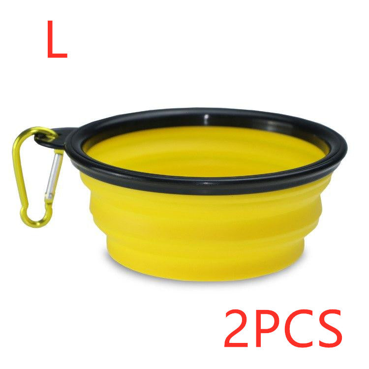 Color: Yellow L 2PCS - Folded Silicone Pet Dog Bowl
