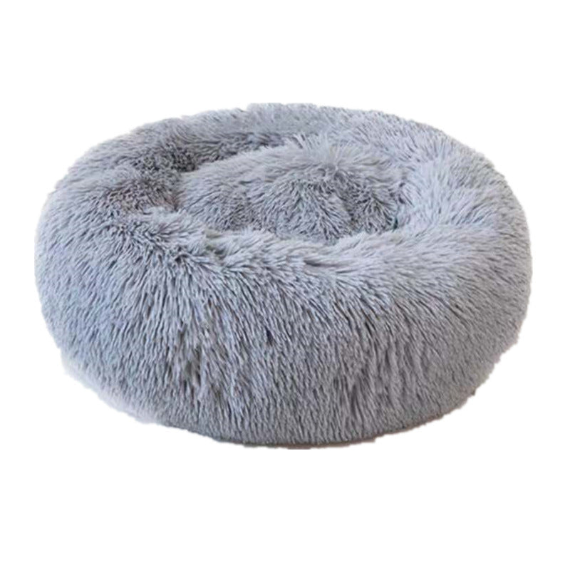 Color: Light Grey, Size: 60cm - Washable Round plush kennel