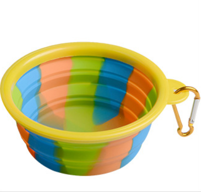 Color: Yellow buckle - Camouflage silicone bowl foldable portable out pet supplies dog food bowl