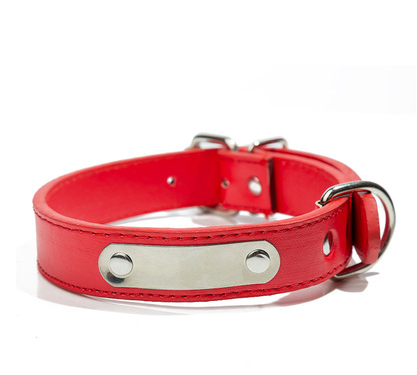 Color: Red, Size: L - Custom dog custom dog PU collar Teddy cat necklace pet tag cat brand laser lettering identity card customization