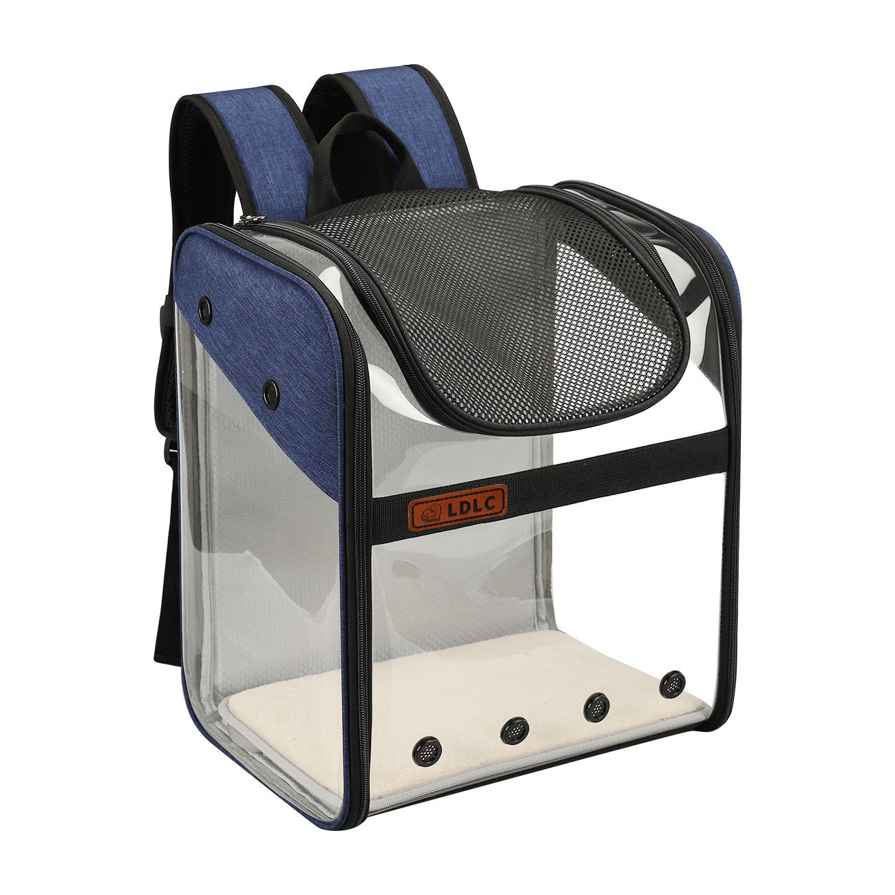 Color: Dark blue - PVC Breathable Large Capacity Cat Carrying Space Capsule Cat Bag Portable Pet Dog Backpack Fold
