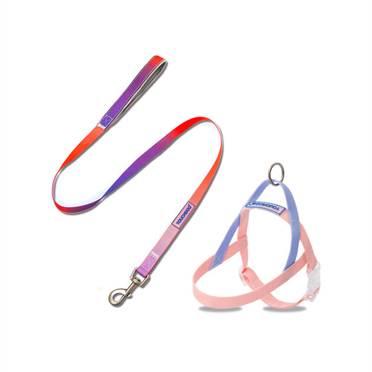 Color: Pink Leash set, Size: S - Pet PVC jelly gradient traction rope