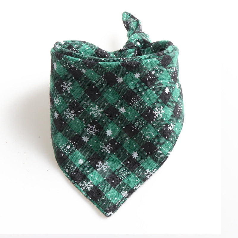 Color: Green Snowflake, Specification (length * Width): M - Pet Bandage Triangle Scarf Saliva Towel Pet Collar