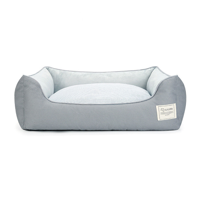 Color: Grey velvet, Size: L - Pet Sofa Dog Bed Waterproof Bottom Soft Fleece Warm Cat Bed House