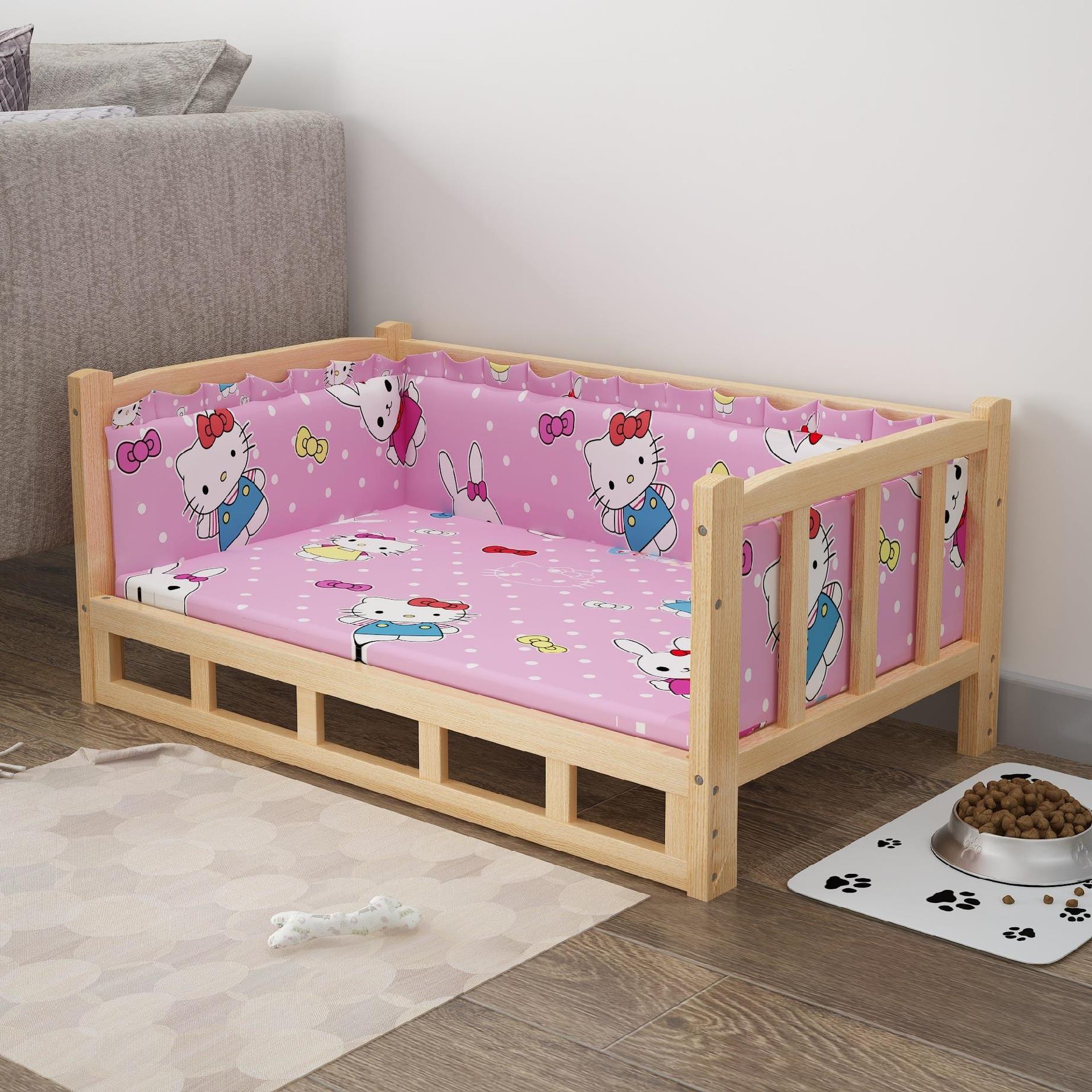 Color: Pink, Size: 45x60cm, style: A - Bed Summer Wooden Wooden Bed Pet Dog Bed