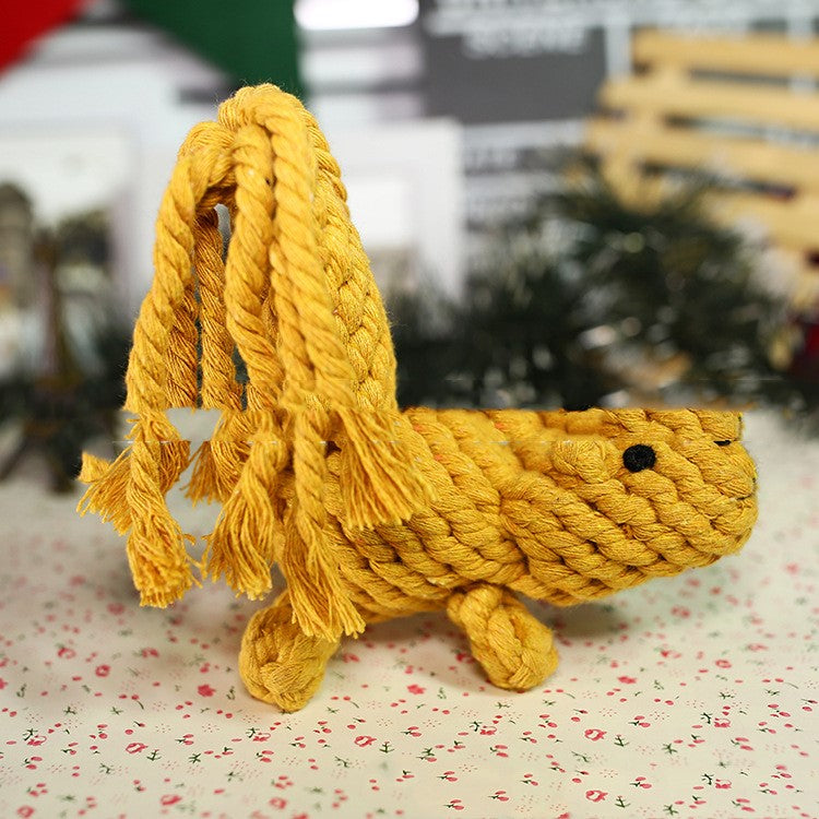 Color: Yellow squirrel - Simulation woven animal cotton rope chewing teeth dog toy