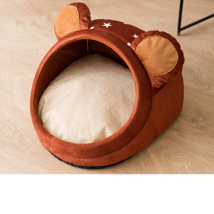 Color: Brown, Size: XXL - Autumn and Winter Semi Closed Plush Thickened Pet Nest Mat