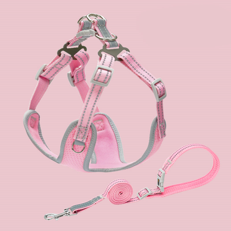 Color: Pink, Size: XS - Pet Small And Medium Sized Dog Vest Collar Traction Rope