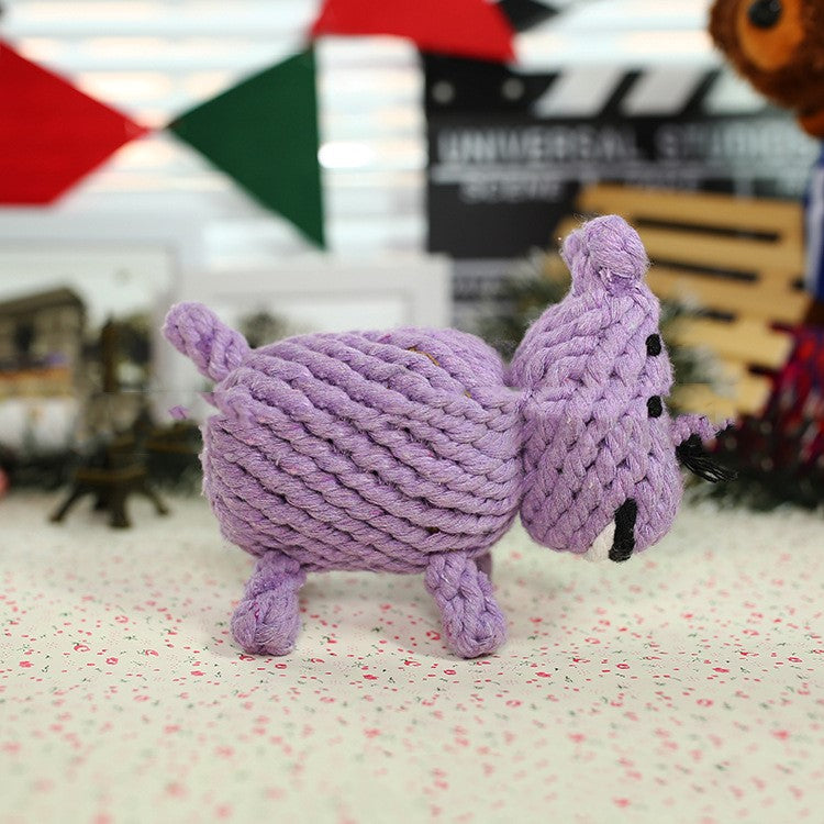 Color: Hippo - Simulation woven animal cotton rope chewing teeth dog toy