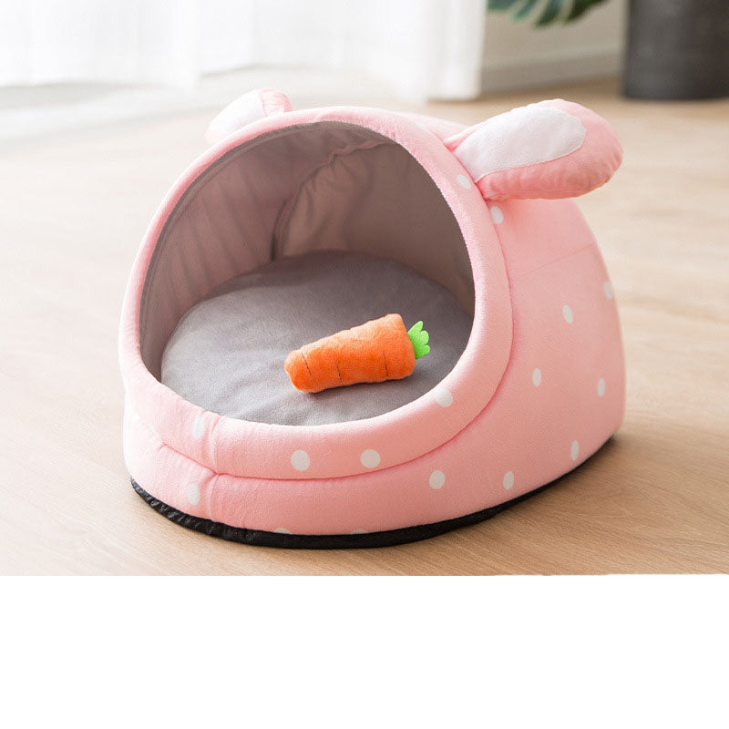 Color: Pink, Size: XXL - Autumn and Winter Semi Closed Plush Thickened Pet Nest Mat