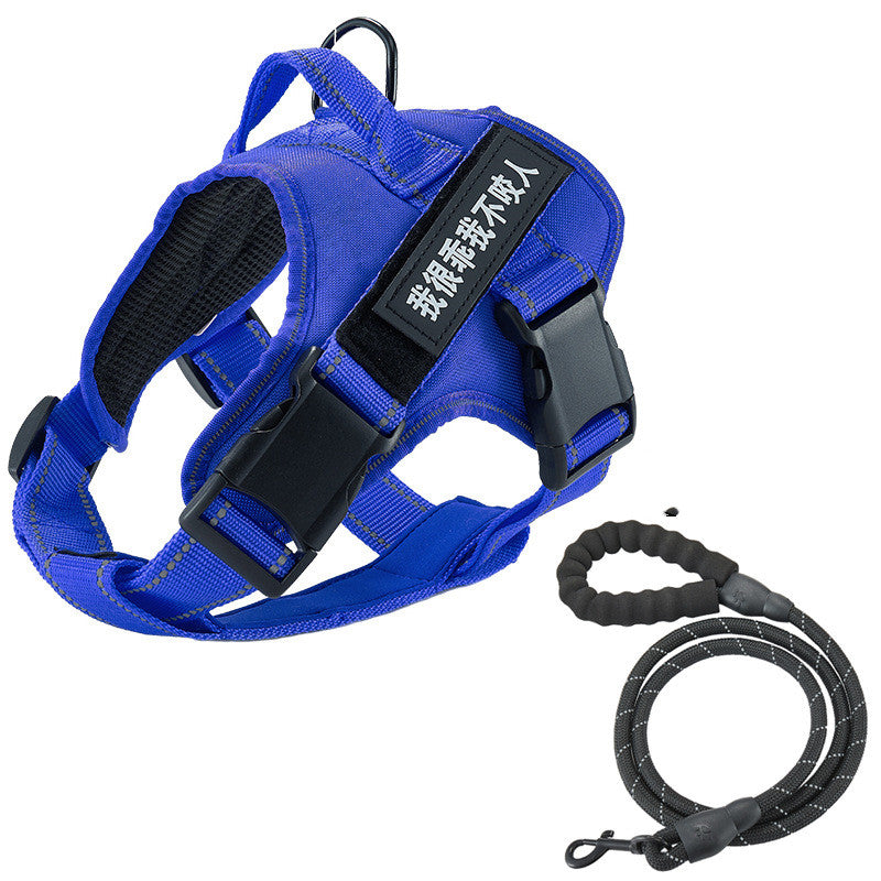 Color: Blue, Size: XXL - Dog vest chest strap leash