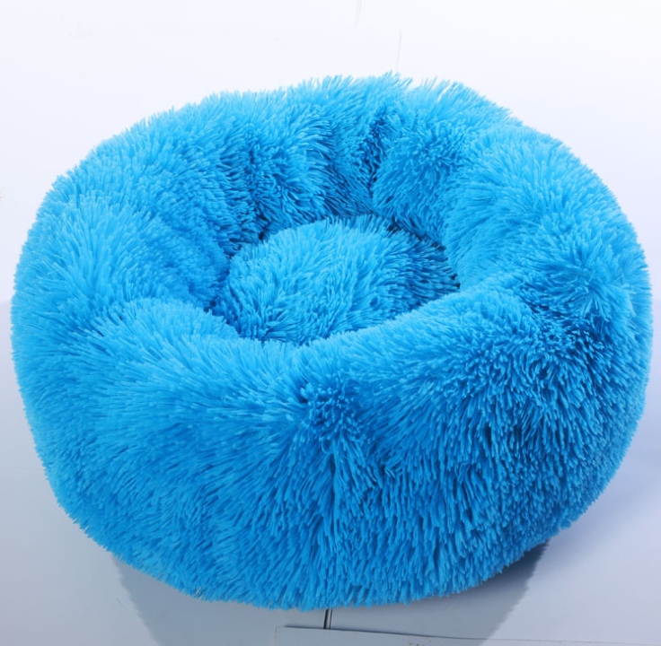 Color: Blue - Cotton Pet Bed Winter Warm Sleeping Bed For Dogs Kennel Dog Round Cat Long Plush Puppy Cushion Mat Portable Cat Supplies