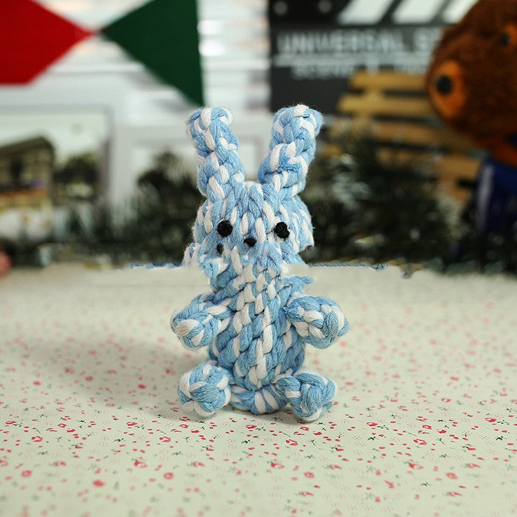 Color: Blue rabbit - Simulation woven animal cotton rope chewing teeth dog toy