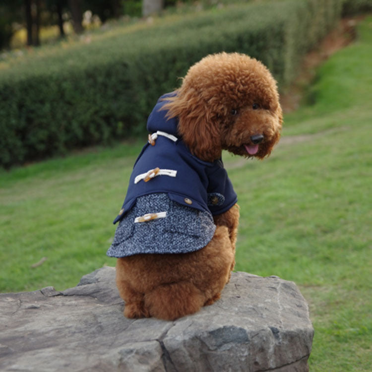 Color: Navy Blue, Style: Thin-XS, Size:  - Dog clothes teddy clothing horn button