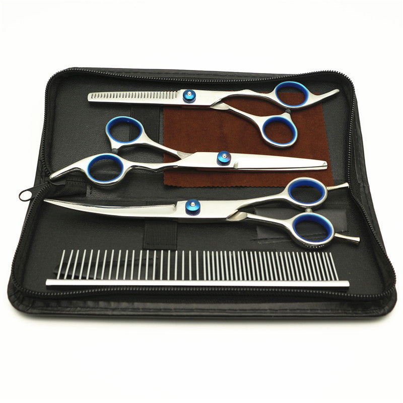 Color: Blue, quantity: Q1 set - Comb and scissors set dog finishing beauty tools