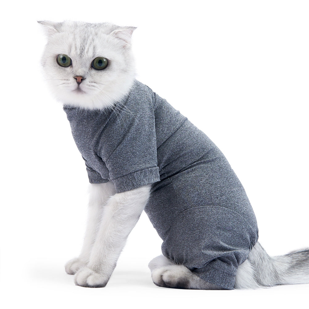 Pet Cat Shedding Suit Full Coverage Pet Recovery Bodysuit After Surgery Alternative Anxiety Calming Shirt gray L