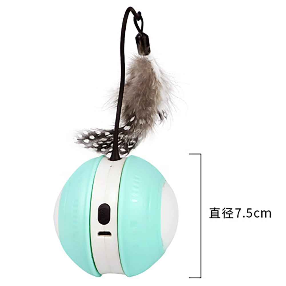 Pet Cat Automatic Moving Ball Toys With Feathers Accessories Usb Rechargeable Luminous Sounding Ball For Indoor Cats green white green hard shell The product diameter is 7.5 and the height of the cat teasing stick is 9cm