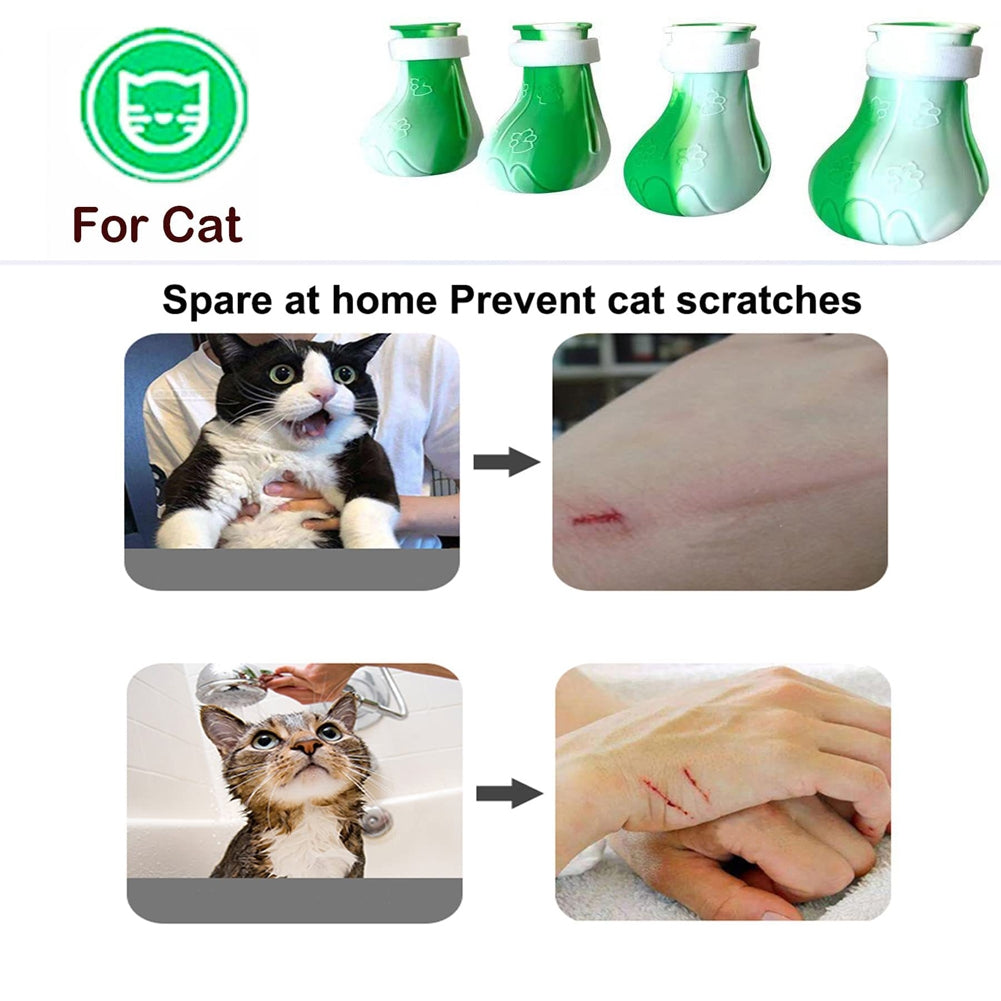 4pcs Pet Cat Silicone Foot Cover Washable Anti-scratch Contrast Color Paw Protector Boot Pet Supplies Green and white mixed color
