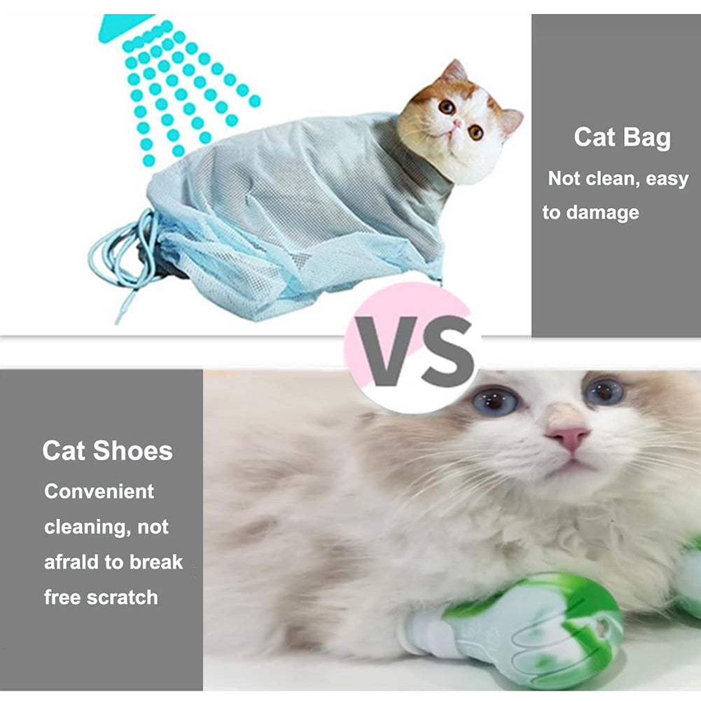 4pcs Pet Cat Silicone Foot Cover Washable Anti-scratch Contrast Color Paw Protector Boot Pet Supplies Green and white mixed color