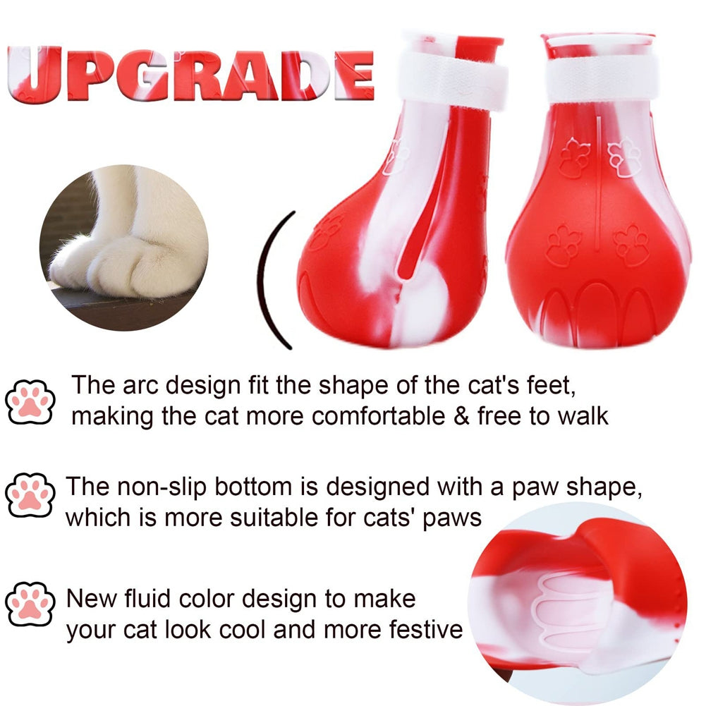 4pcs Pet Cat Silicone Foot Cover Washable Anti-scratch Contrast Color Paw Protector Boot Pet Supplies Green and white mixed color