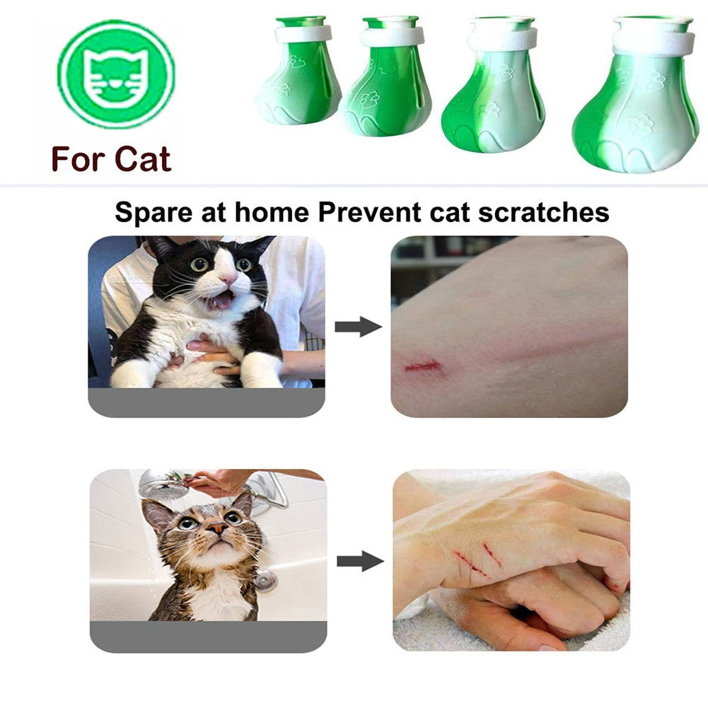 4pcs Pet Cat Silicone Foot Cover Washable Anti-scratch Contrast Color Paw Protector Boot Pet Supplies Green and white mixed color