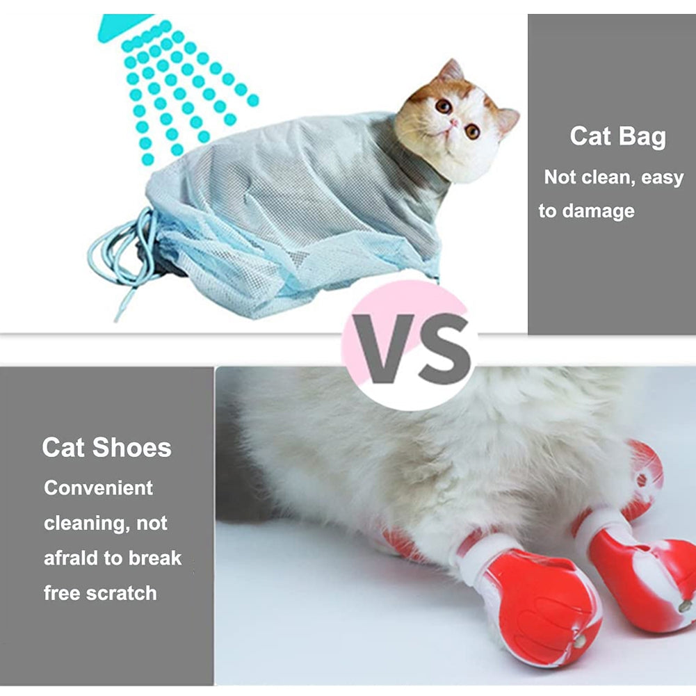 4pcs Pet Cat Silicone Foot Cover Washable Anti-scratch Contrast Color Paw Protector Boot Pet Supplies Green and white mixed color