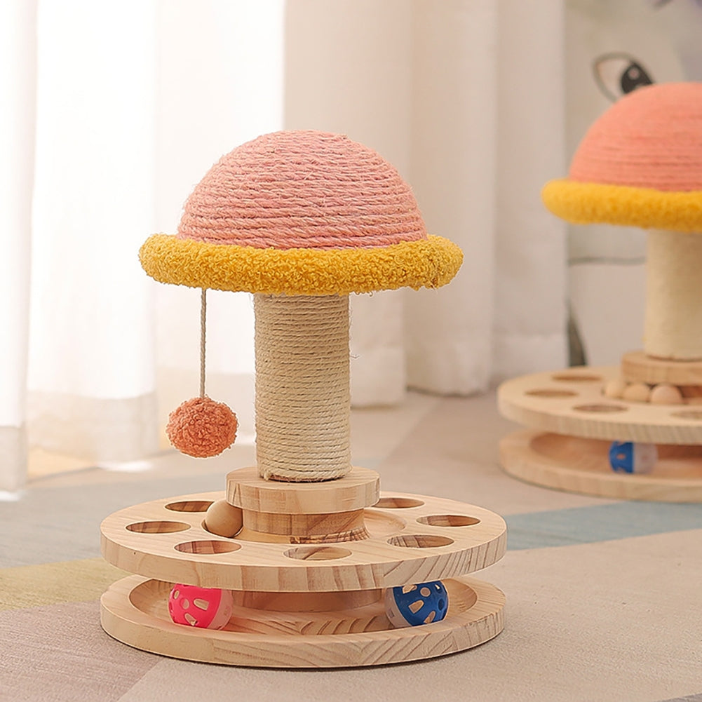 2-layer Cat Turntable Toy Cat Scratching Post Cat Scratcher Wooden Mushroom House With Interactive Balls Pet Supplies Hot wheels with pillars (small)