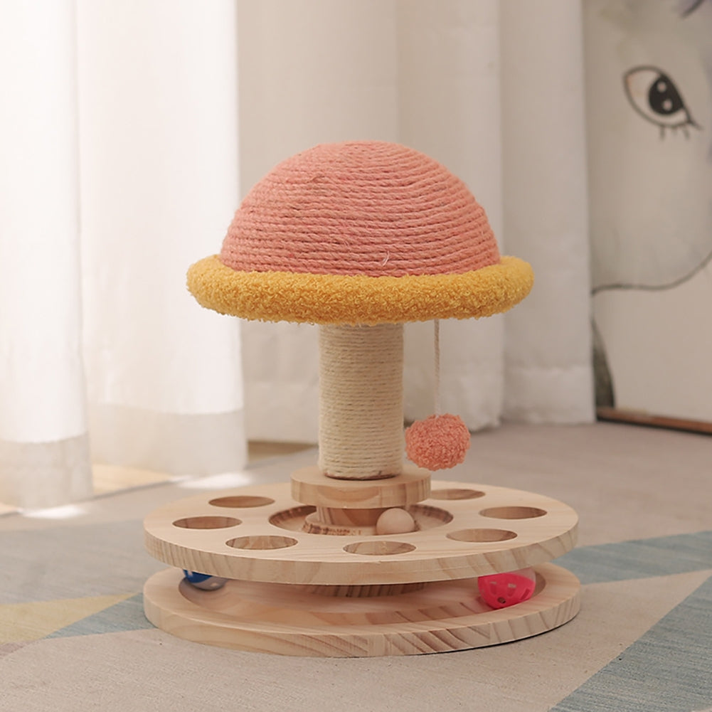 2-layer Cat Turntable Toy Cat Scratching Post Cat Scratcher Wooden Mushroom House With Interactive Balls Pet Supplies Hot wheels with pillars (small)