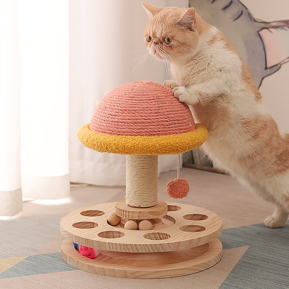 2-layer Cat Turntable Toy Cat Scratching Post Cat Scratcher Wooden Mushroom House With Interactive Balls Pet Supplies Hot wheels with pillars (small)