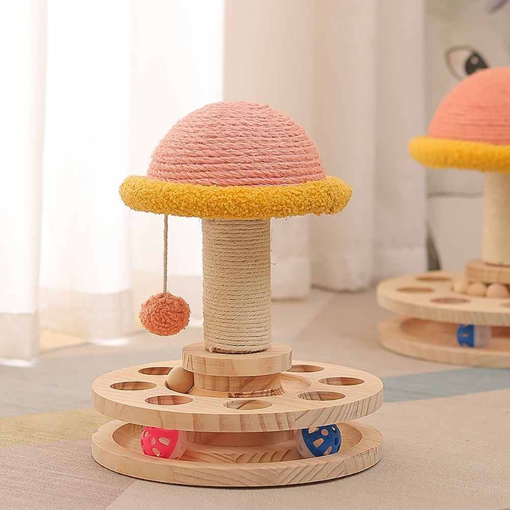 2-layer Cat Turntable Toy Cat Scratching Post Cat Scratcher Wooden Mushroom House With Interactive Balls Pet Supplies Hot wheels with pillars (small)