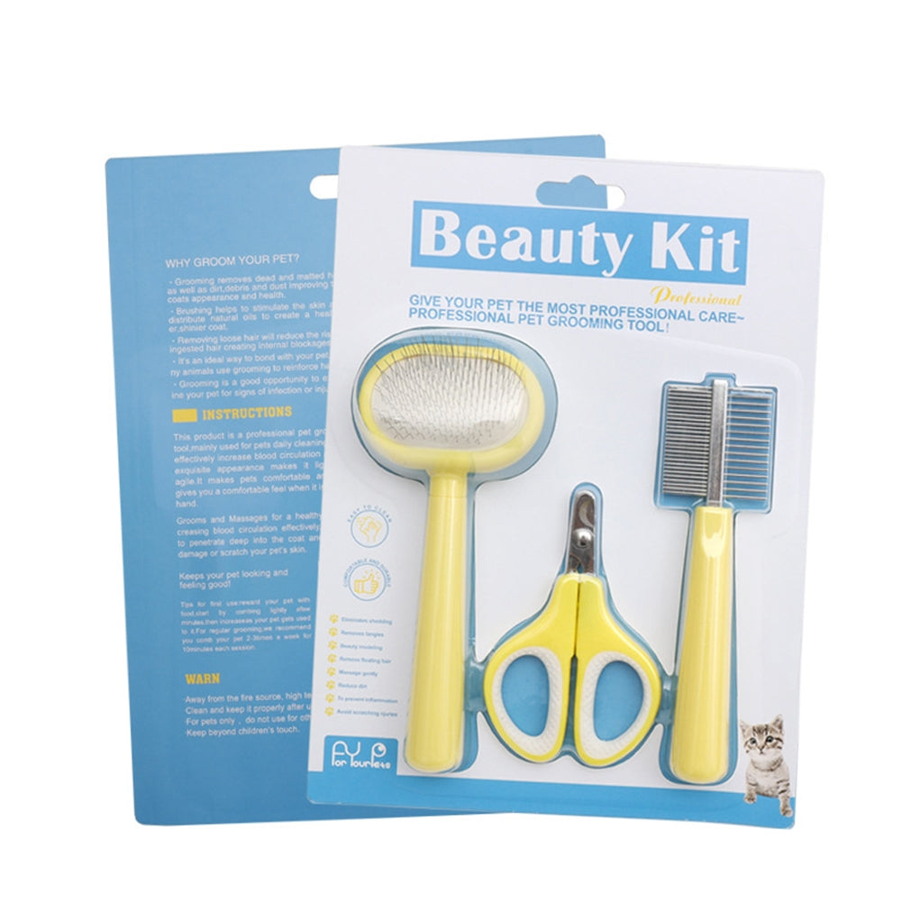 Pet Cats Dogs Mini Comb Set With Nail Scissors Hair Removal Brush Grooming Tool Pet Supplies For Shedding