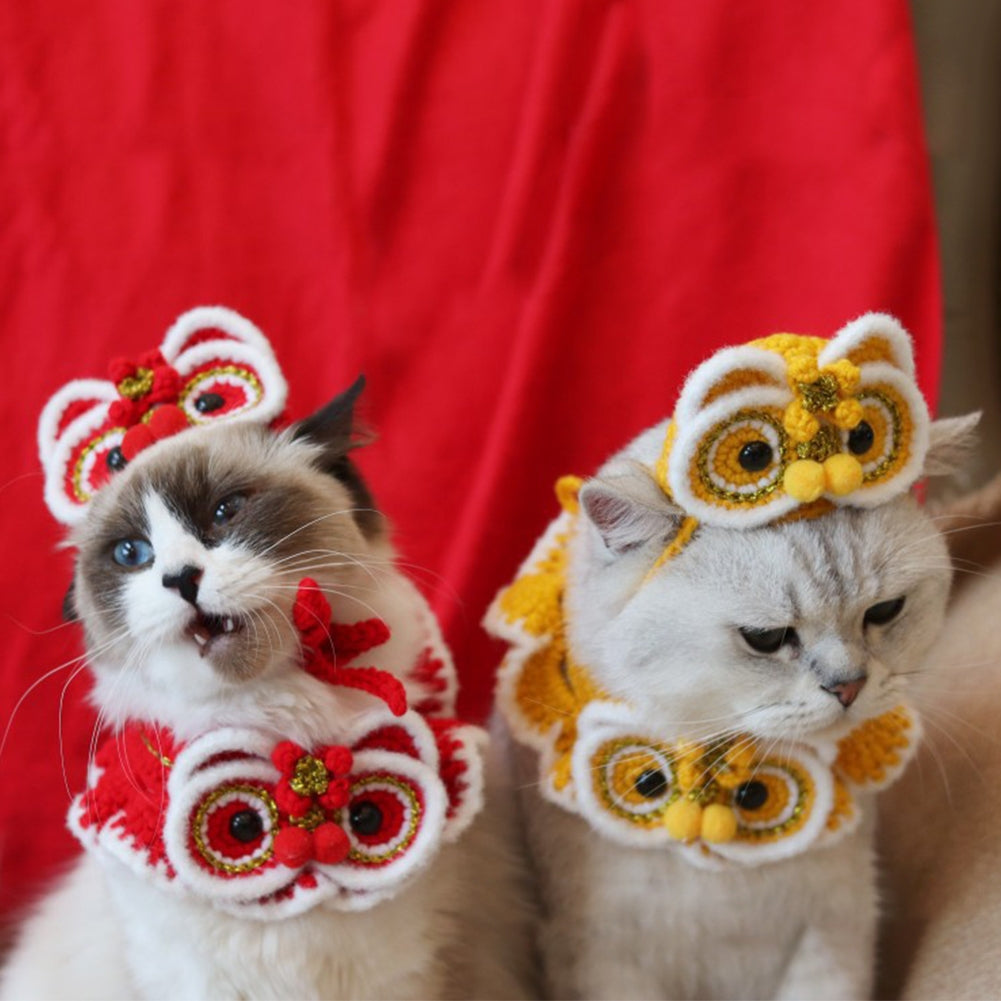 Pet Decorative Collar Hat Chinese New Year Nationsl Style Dress Up for Cats Dogs Red Hat One Size