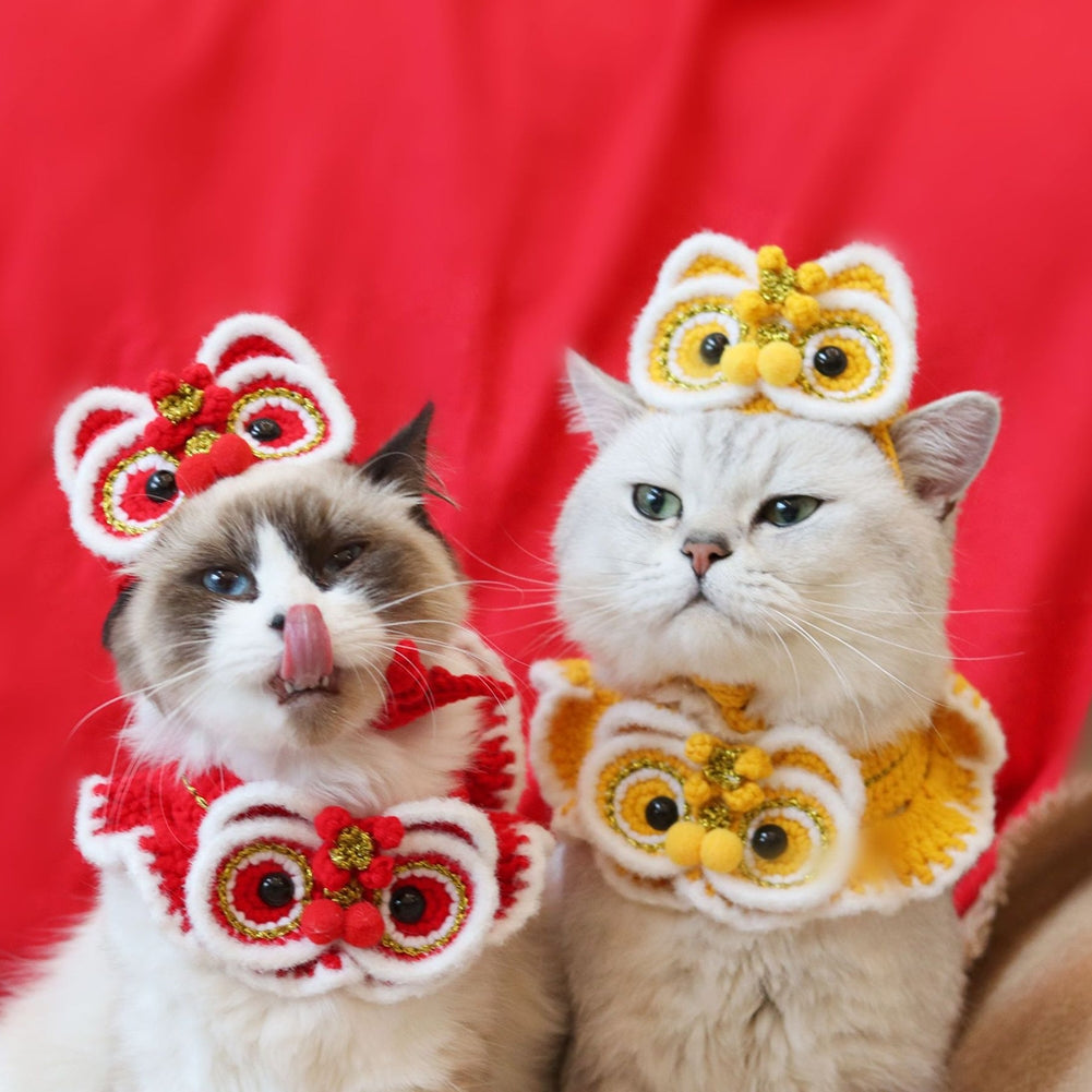 Pet Decorative Collar Hat Chinese New Year Nationsl Style Dress Up for Cats Dogs Red Hat One Size