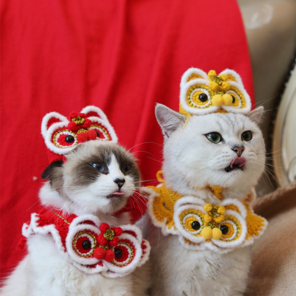 Pet Decorative Collar Hat Chinese New Year Nationsl Style Dress Up for Cats Dogs Red Hat One Size