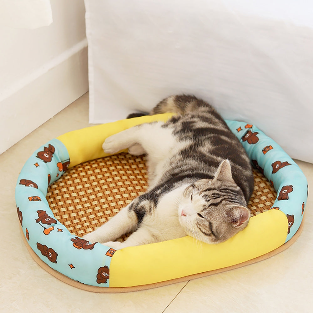 Pet Cool Mat With Oval Pillow Breathable Non-slip Summer Cooling Pad Bed Sleeping Mat Pet Blanket For Dogs Cats S Ice cream mat round nest
