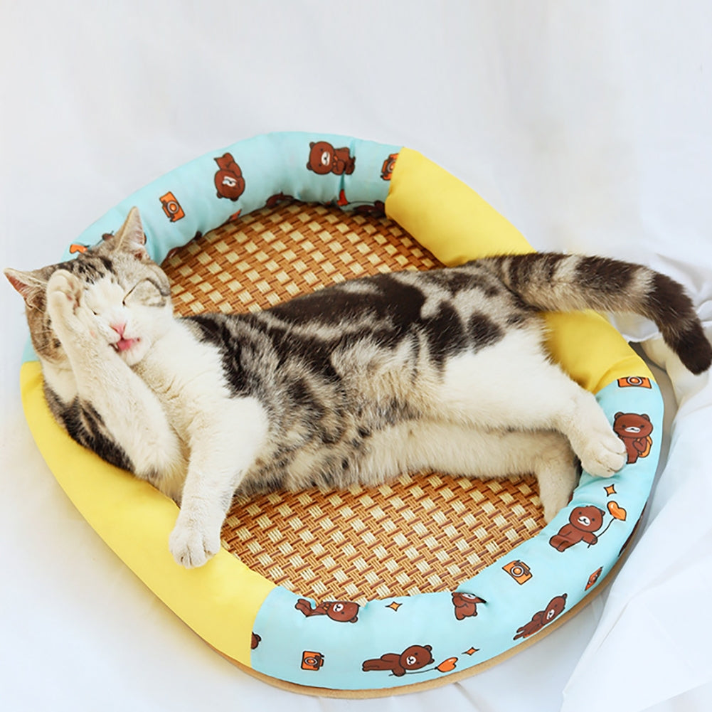 Pet Cool Mat With Oval Pillow Breathable Non-slip Summer Cooling Pad Bed Sleeping Mat Pet Blanket For Dogs Cats S Ice cream mat round nest