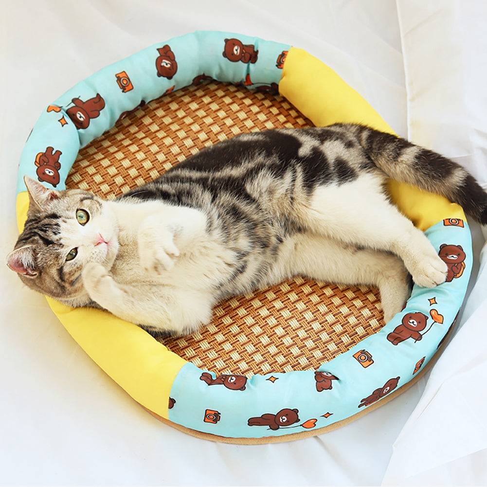 Pet Cool Mat With Oval Pillow Breathable Non-slip Summer Cooling Pad Bed Sleeping Mat Pet Blanket For Dogs Cats S Ice cream mat round nest