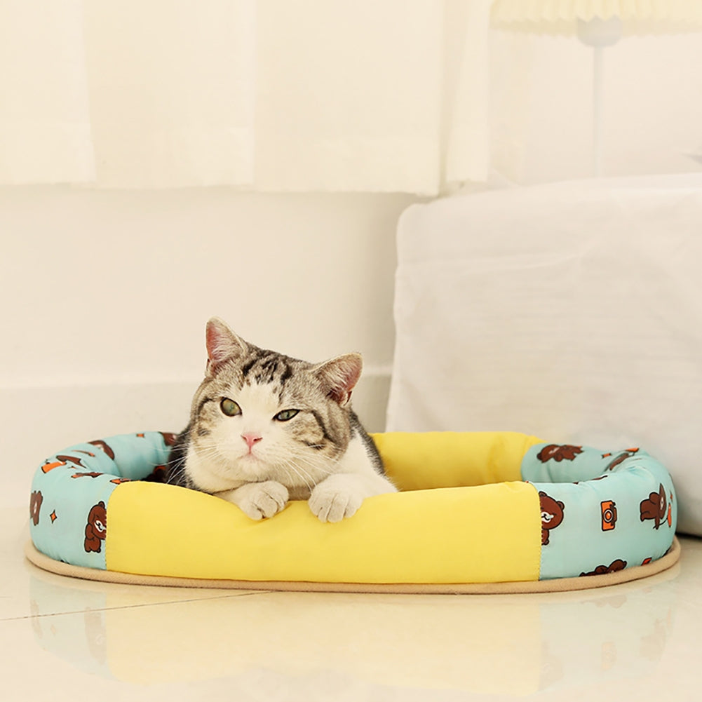 Pet Cool Mat With Oval Pillow Breathable Non-slip Summer Cooling Pad Bed Sleeping Mat Pet Blanket For Dogs Cats S Ice cream mat round nest