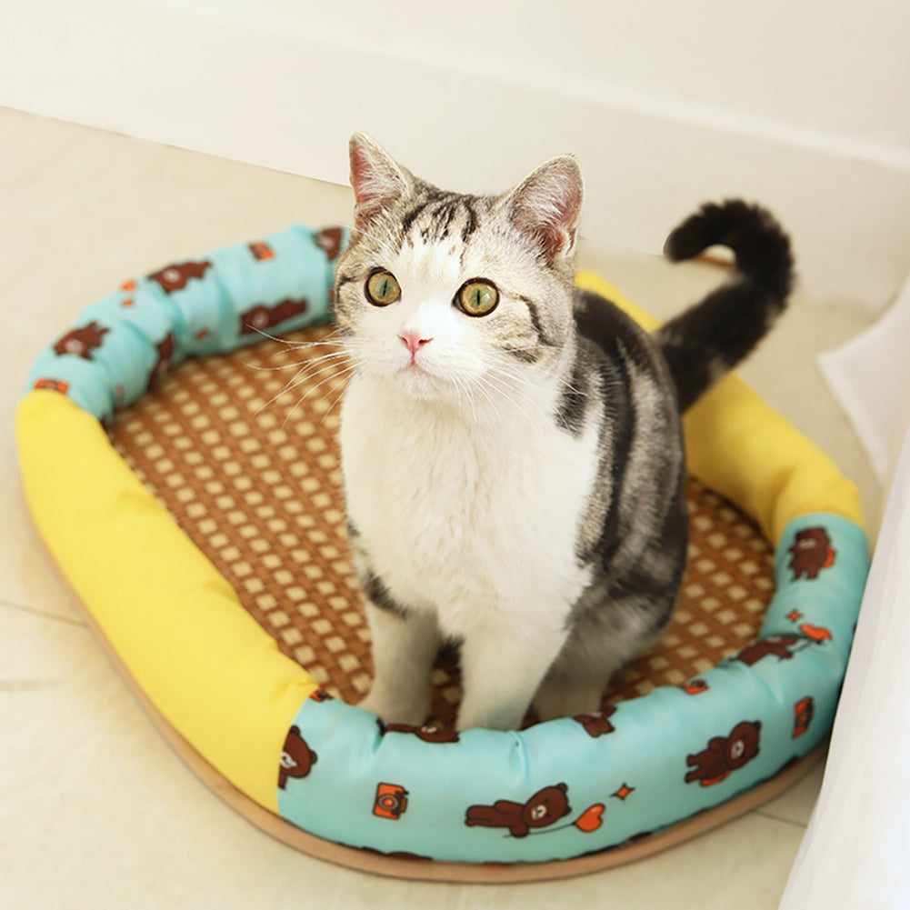 Pet Cool Mat With Oval Pillow Breathable Non-slip Summer Cooling Pad Bed Sleeping Mat Pet Blanket For Dogs Cats S bear mat round nest