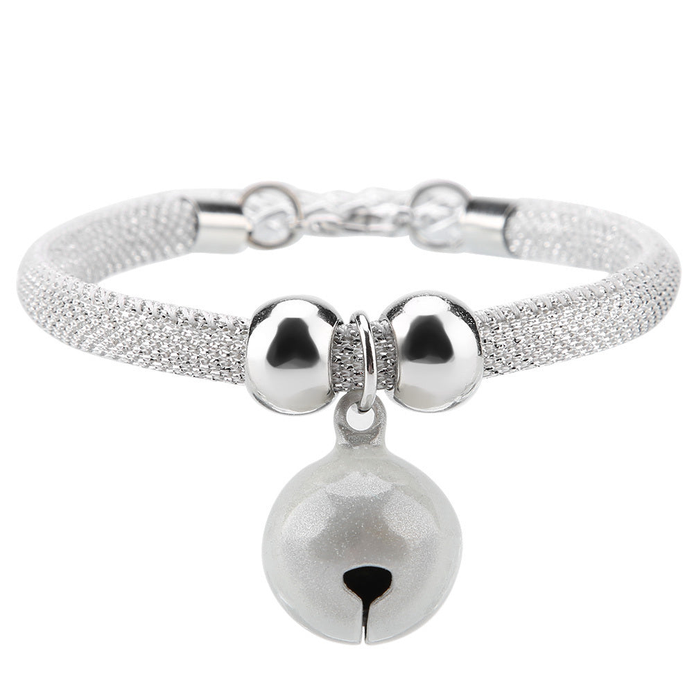 Pet Dog Cat Collar With Bell Adjustable Necklace Multicolor Neck Chain Pet Neck Accessories Pet Supplies White