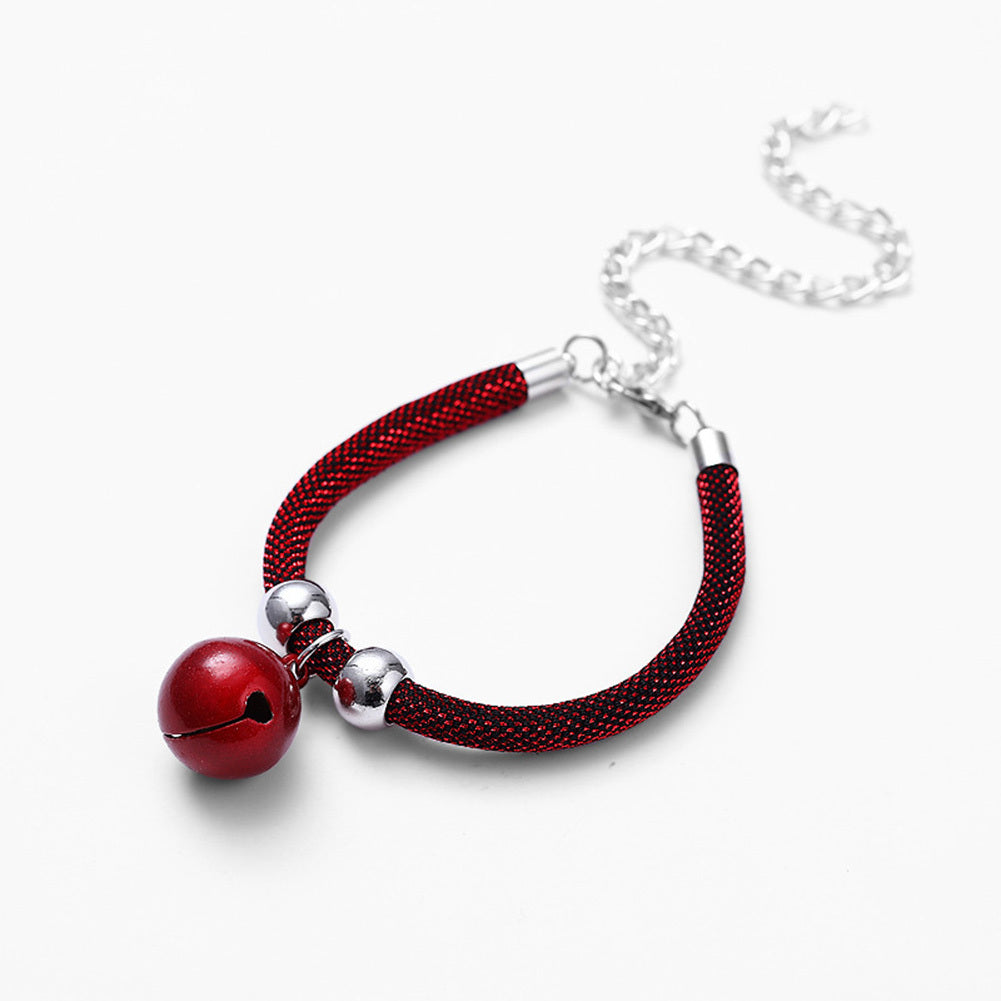 Pet Dog Cat Collar With Bell Adjustable Necklace Multicolor Neck Chain Pet Neck Accessories Pet Supplies red