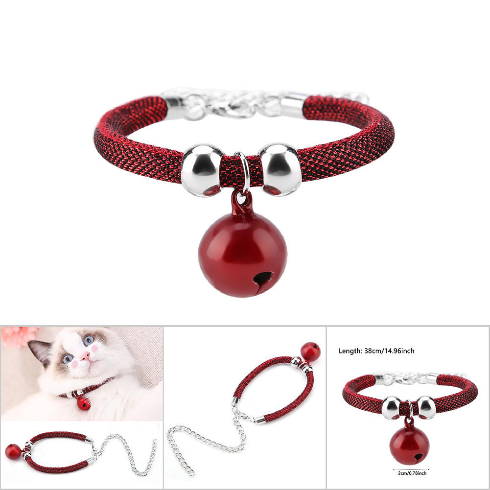 Pet Dog Cat Collar With Bell Adjustable Necklace Multicolor Neck Chain Pet Neck Accessories Pet Supplies red